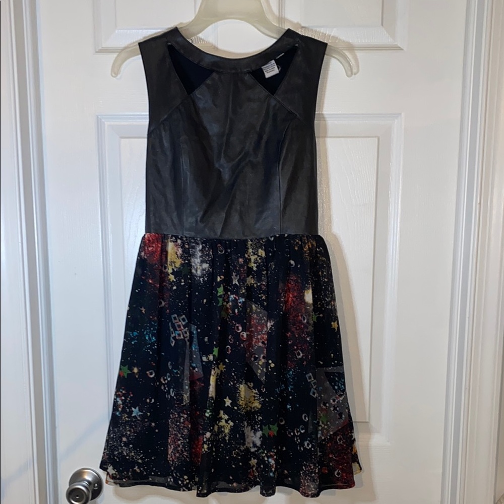 Sans Souci Black and Galaxy Print Fit and Flare Cocktail Dress